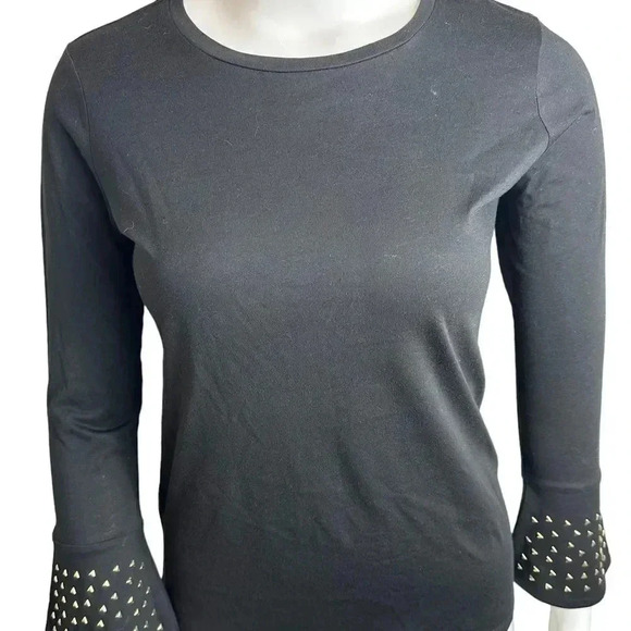 Michael Kors black linen top with gold beading on sleeve size large - Picture 2 of 9